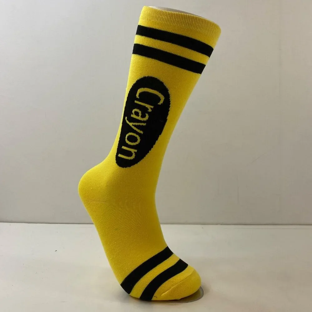 Unisex Knee High Socks Crayon Stripes Yellow Black